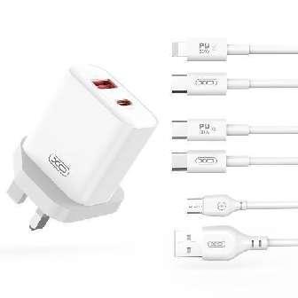 CE12 (UK) USB-C 20W/USB-A 18W Fast Charging Charger with Micro cable (Materials are CE certified) White