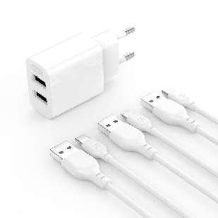 L109 (EU) Dual USB-A 2.4A Charger with lightning cable White