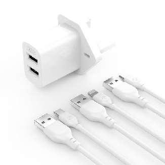 L109 (UK) Dual USB-A 2.4A Charger with Micro cable White
