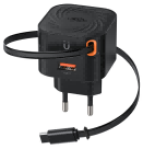 L165(EU) 20W Fast Charger with Retractable Cable(1USB-A+1TYPE-C Cable) black