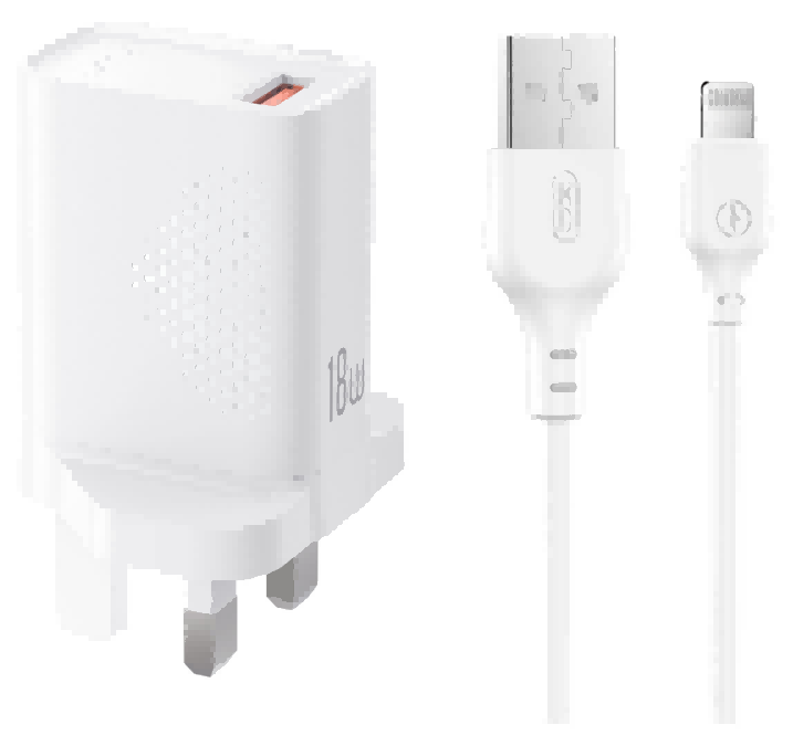 L159 (UK) QC18W 1USB-A fast charger with apple cable white