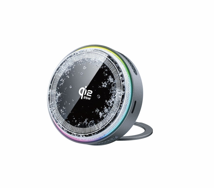 MX-CD08max Smart TEC Semiconductor Cooling Qi 2.2 25W+ Ring Stand with Color-Changing Lights Desktop Wireless Charger Black
